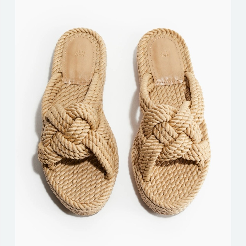 H&M Beige Knotted Rope Slide Sandals NWT